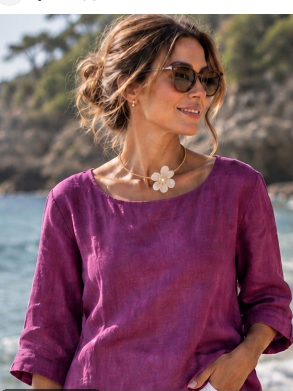 NEW Martha Stewart Collection Linen Light Lavender Women's Boatneck Top Large